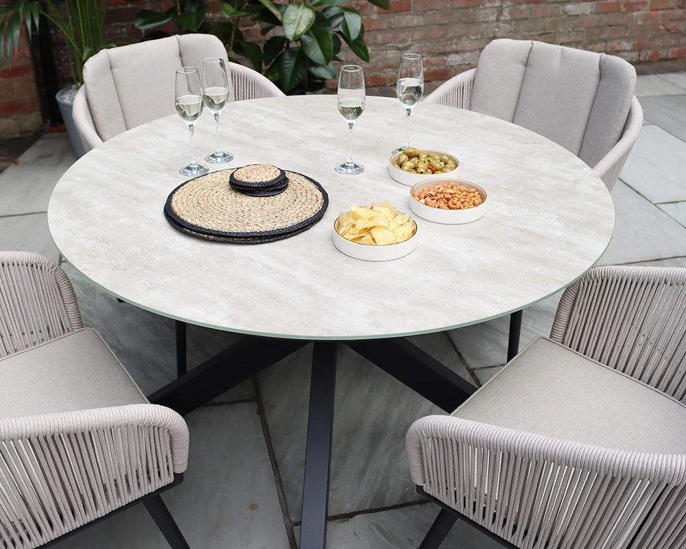 Bali 4 Seater Aluminium Garden Dining Set with 120cm Round Ceramic Table