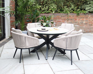 Bali 4 Seater Aluminium Garden Dining Set with 120cm Round Ceramic Table