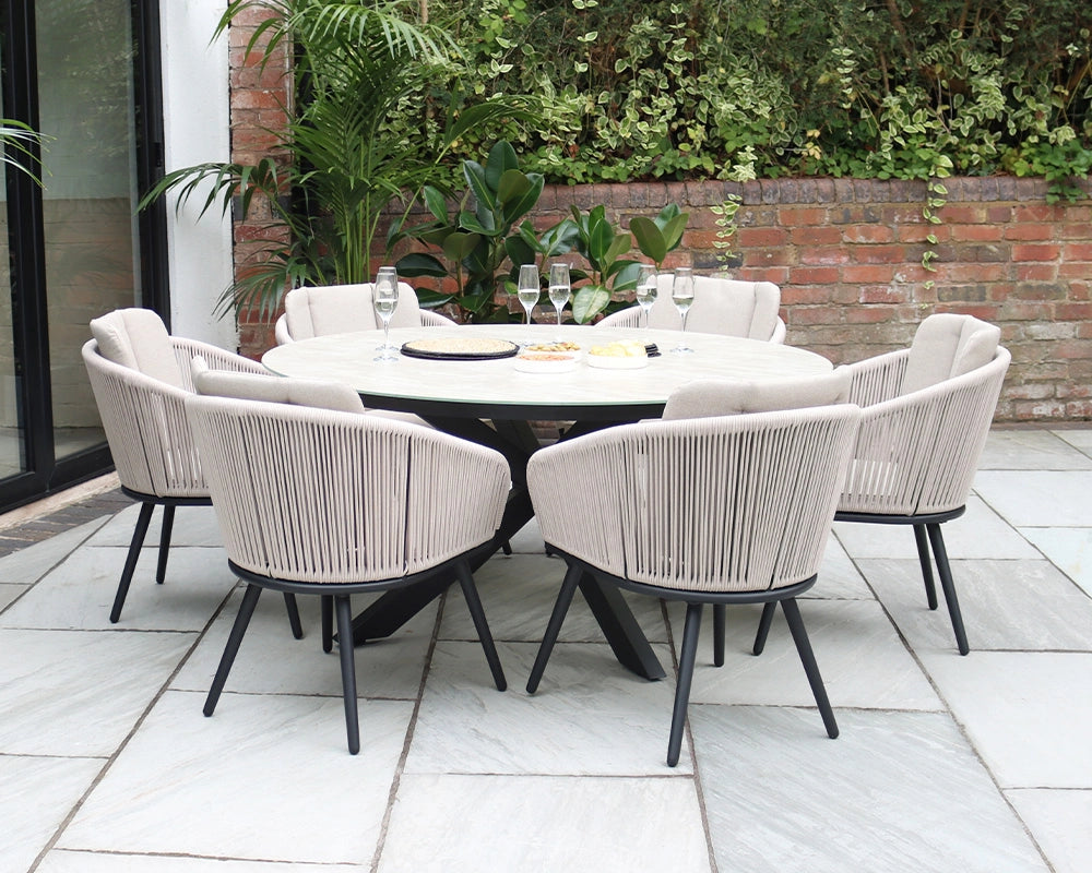 Bali 6 Seater Aluminium Garden Dining Set with 150cm Round Ceramic Table