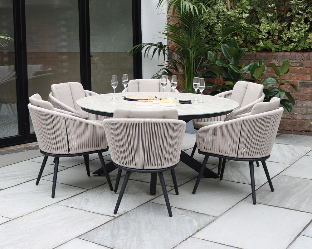 Bali 6 Seater Aluminium Garden Dining Set with 150cm Round Ceramic Table