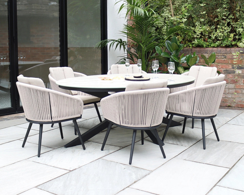 Bali 6 Seater Aluminium Garden Dining Set with 200cm Oval Ceramic Table