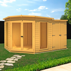 Barclay 7x11 Corner Summerhouse with Side Shed and Double Doors