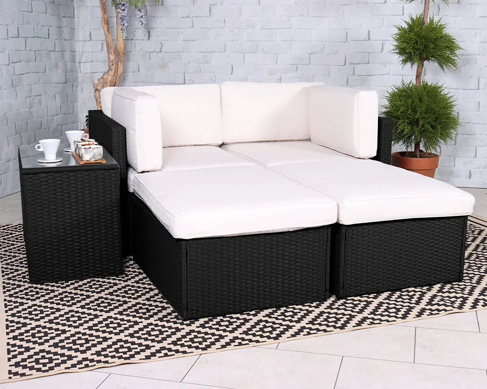 Berlin Black Rattan 4 Seater Garden Lounge Relaxer Set