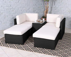 Berlin Black Rattan 4 Seater Garden Lounge Relaxer Set