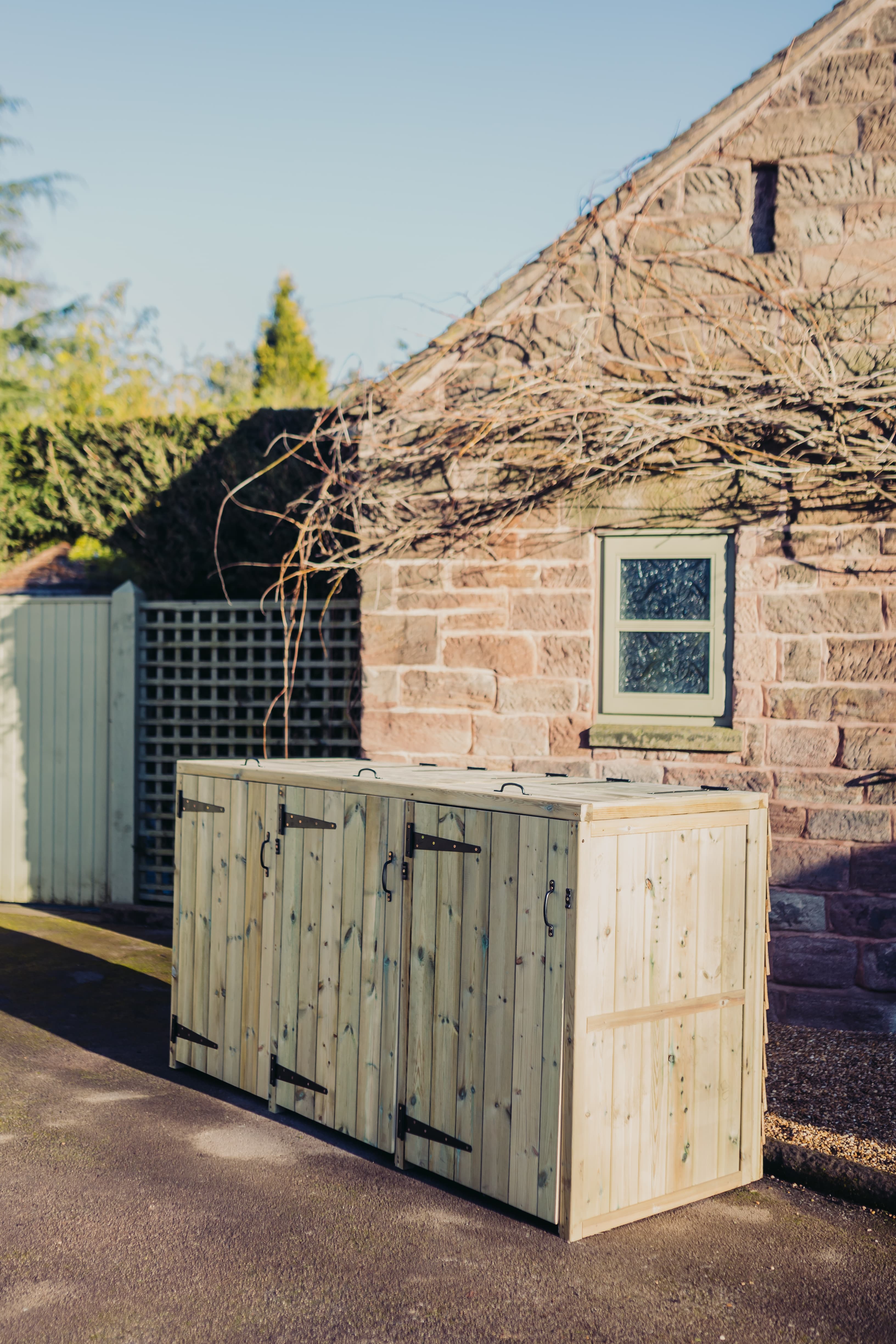 Deluxe Wooden Triple Wheelie Bin Store - Churnet Valley