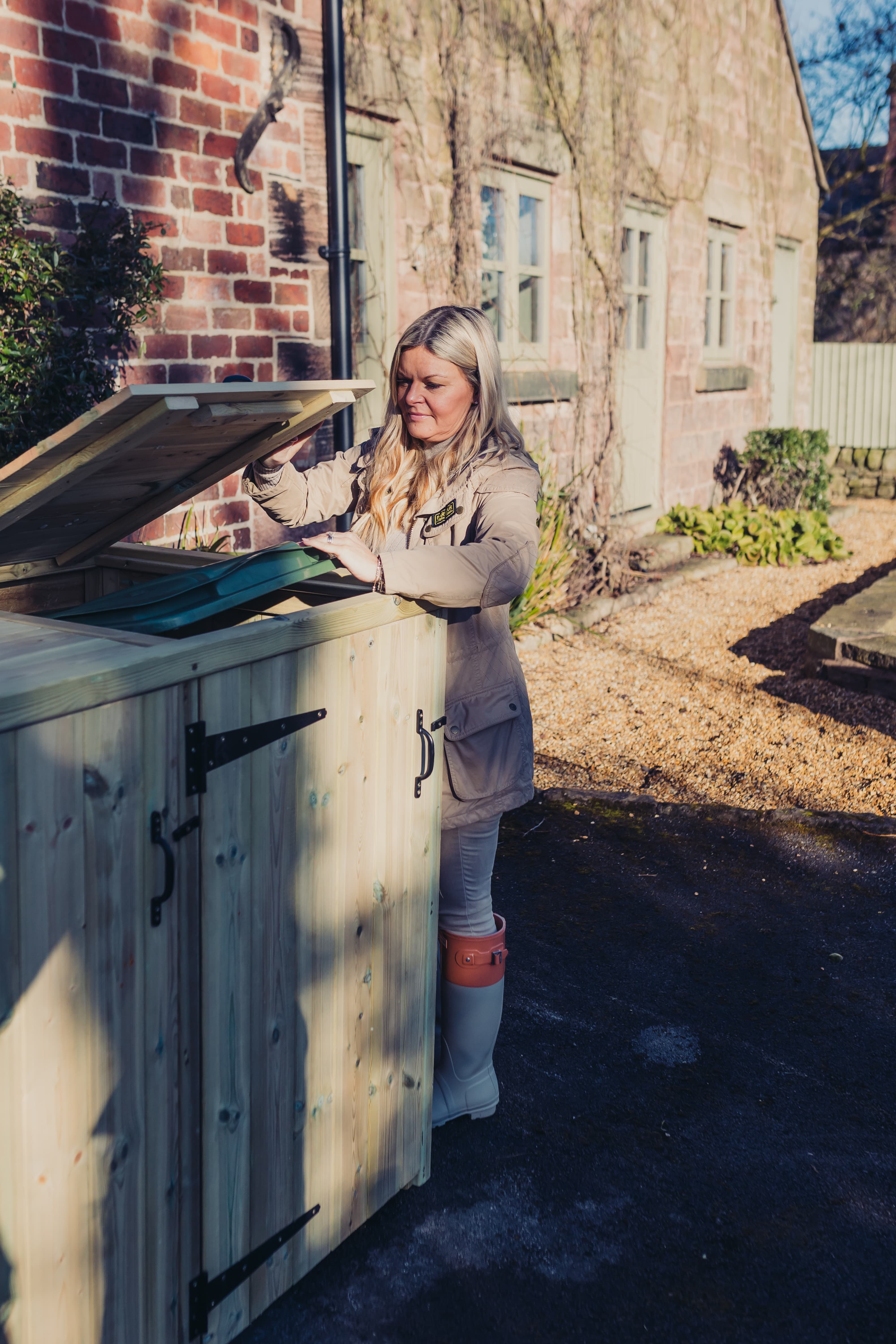 Deluxe Wooden Double Wheelie Bin Store - Churnet Valley