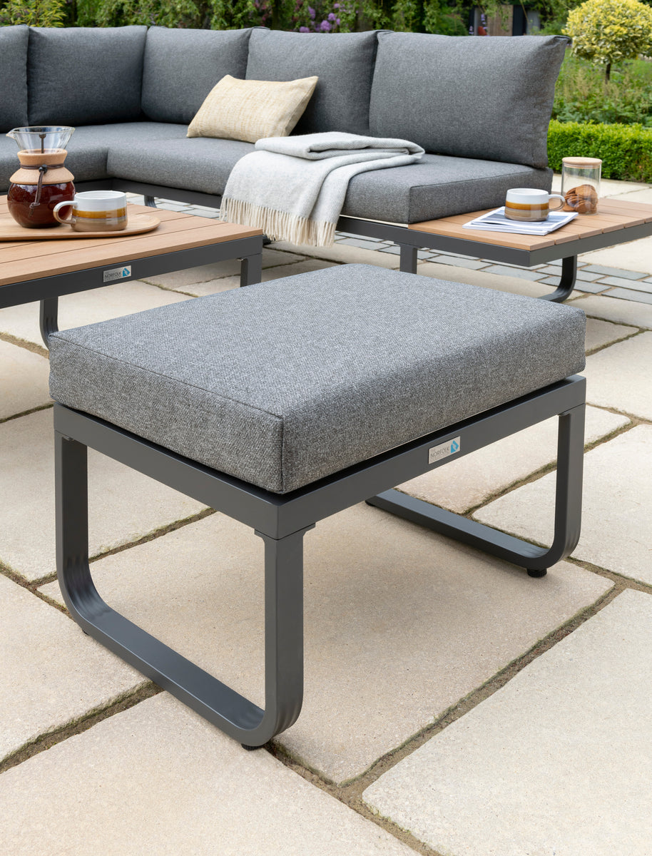 Billingford Mini Garden Corner Lounge Set - Aluminium Frame with Poly Wood Table Top and Sides - Grey Cushions