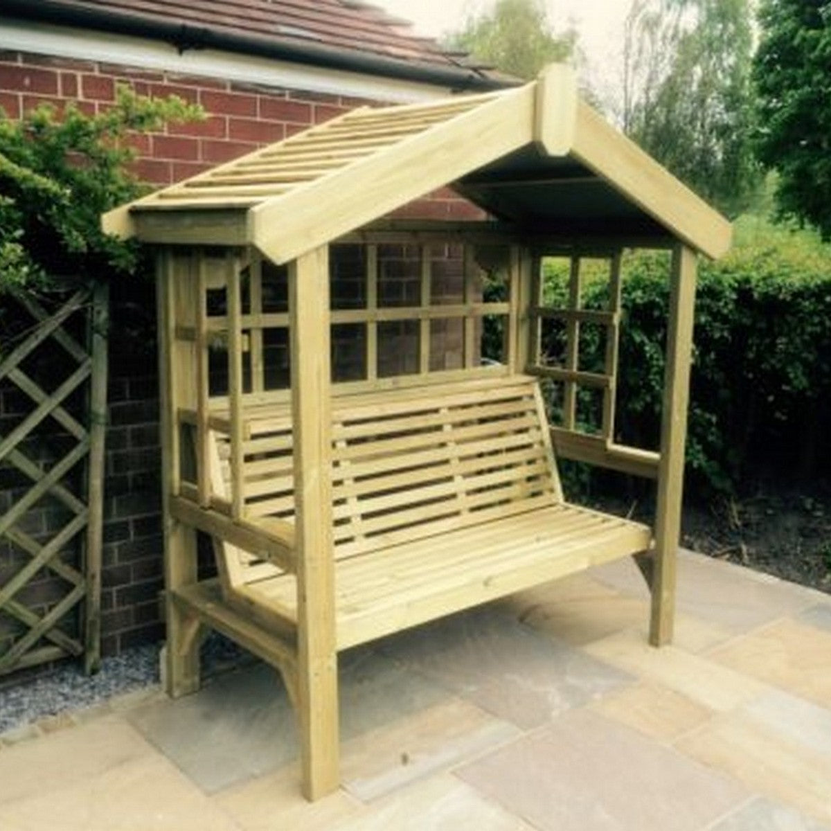 Cottage 3 Seater Trellis Chunky Wooden Garden Arbour - Churnet Valley