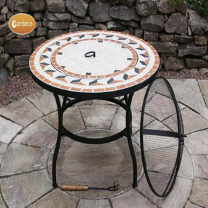 Traditional Tile Mosaic fire bowl table inc BBQ grill and matching closing lid