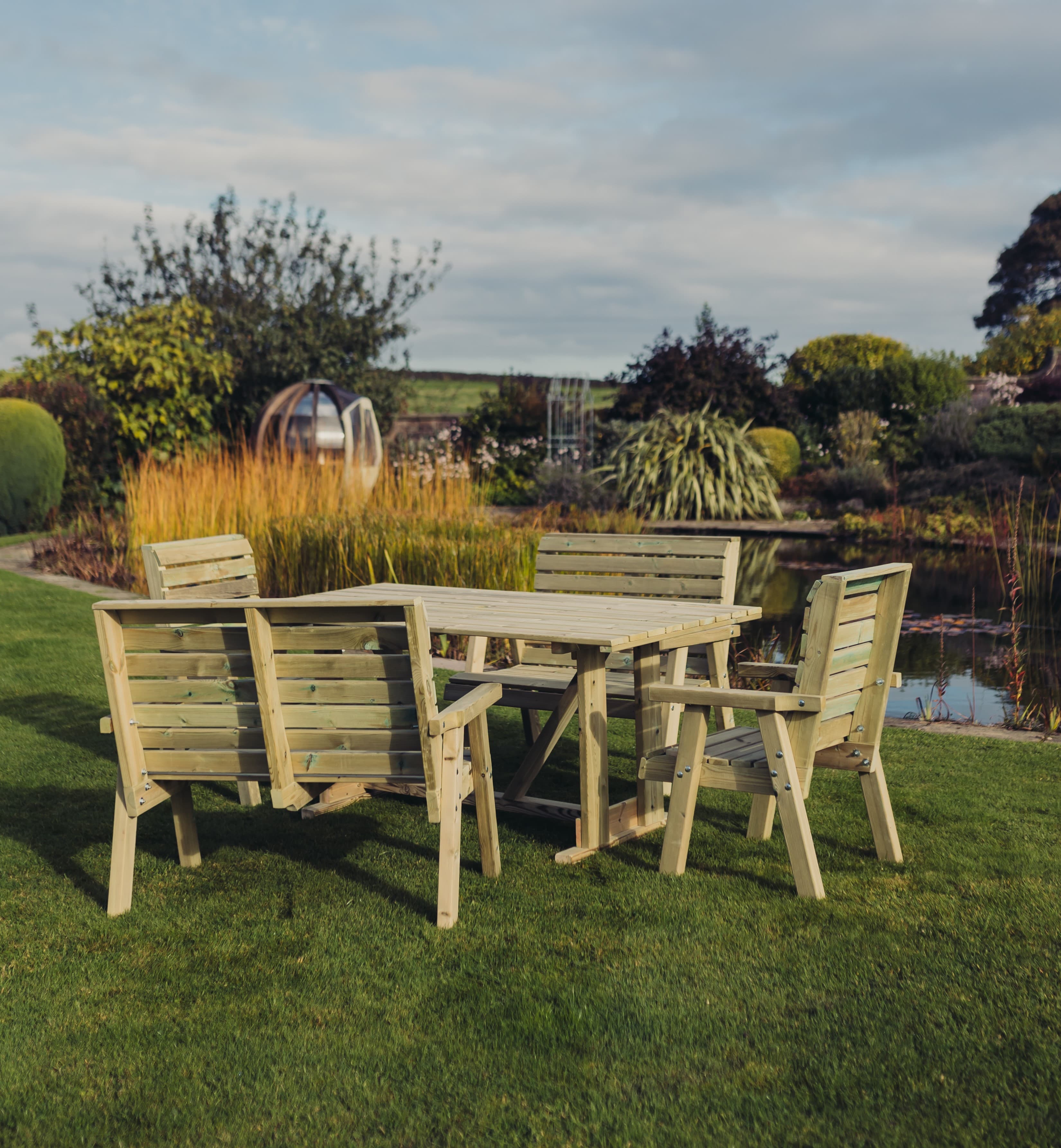 Clover Chunky Wooden Garden Dining Set with Table, 2 Chairs & 2 Benches