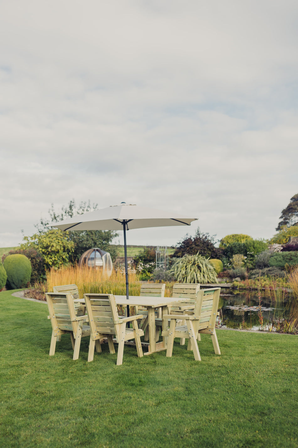 Clover Chunky Wooden Garden Dining Set with Table & 6 Chairs