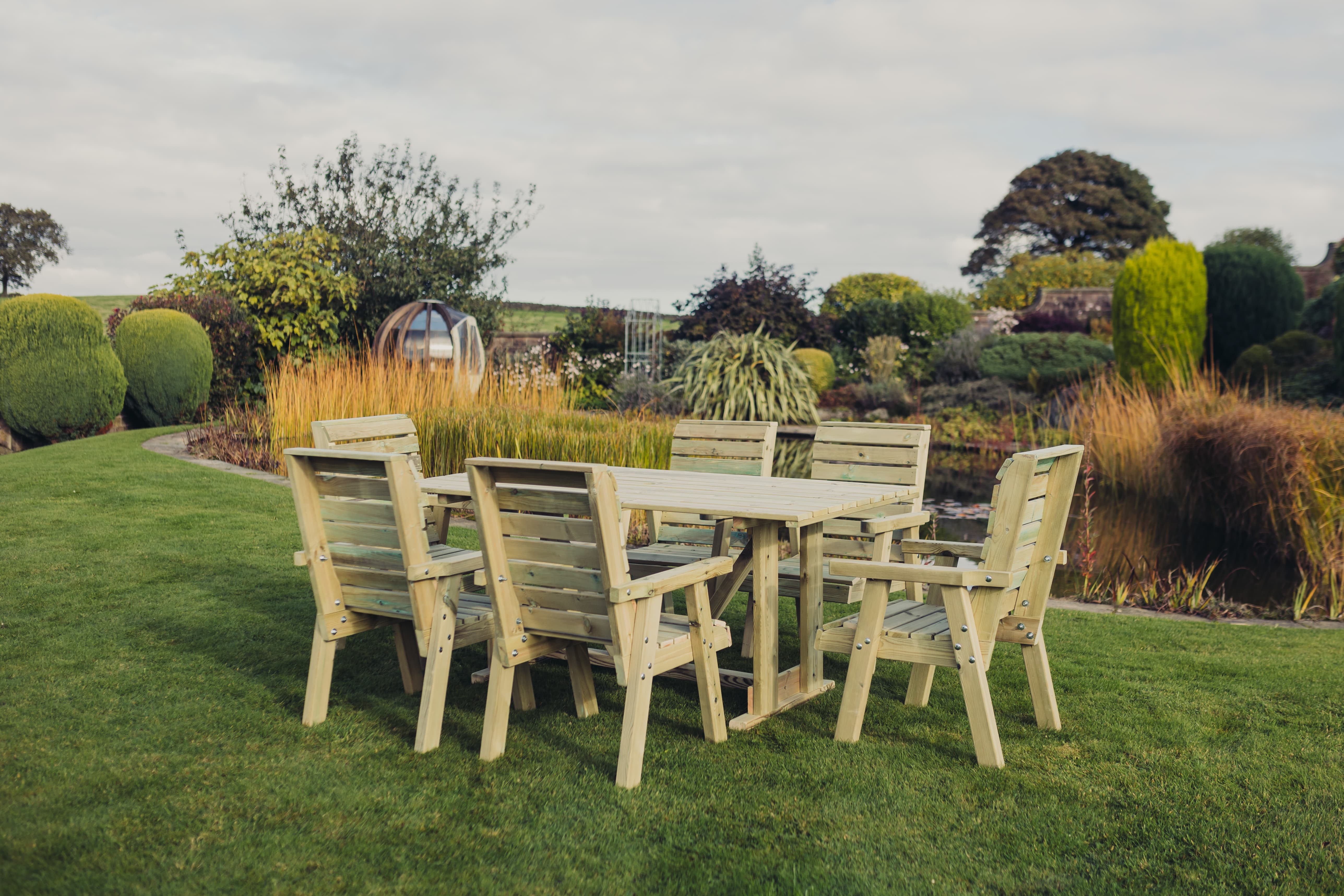 Clover Chunky Wooden Garden Dining Set with Table & 6 Chairs