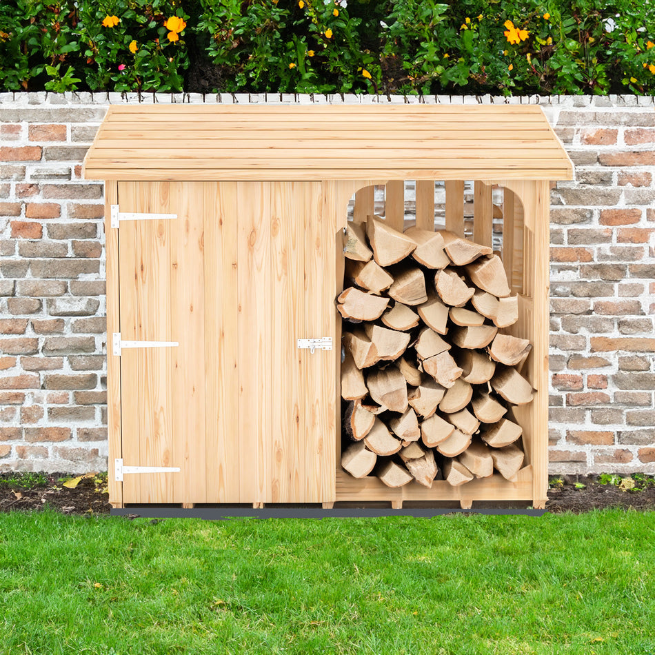 Shire Country Pressure Treated Wooden Log Store with Secure Door
