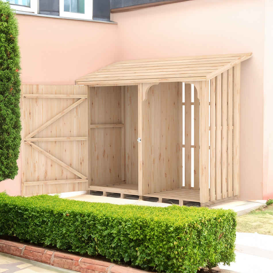 Shire Country Pressure Treated Wooden Log Store with Secure Door