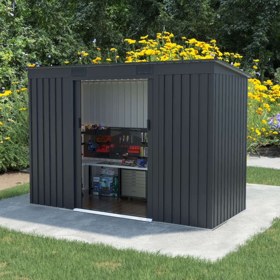 Storemore Lotus 9x4 Adonis Pent Metal Garden Shed in Anthracite Grey