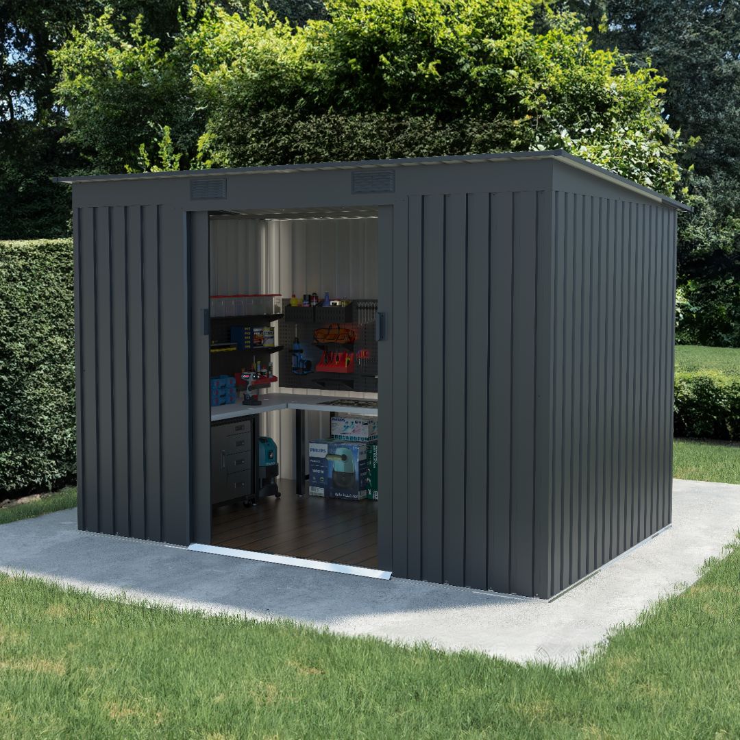 Storemore Lotus 9x6 Adonis Pent Metal Garden Shed in Anthracite Grey