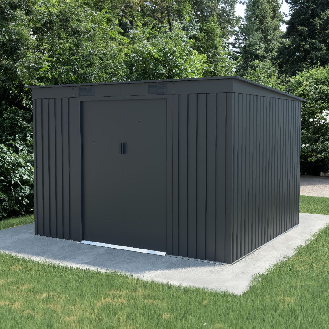 Storemore Lotus 9x8 Adonis Pent Metal Garden Shed in Anthracite Grey