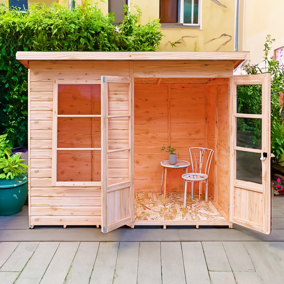 Dahlia 8x6 Small Wooden Overlap Pent Summerhouse with Double Doors