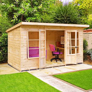 Dahlia 12x6 Wooden Overlap Pent Summerhouse with Double Doors