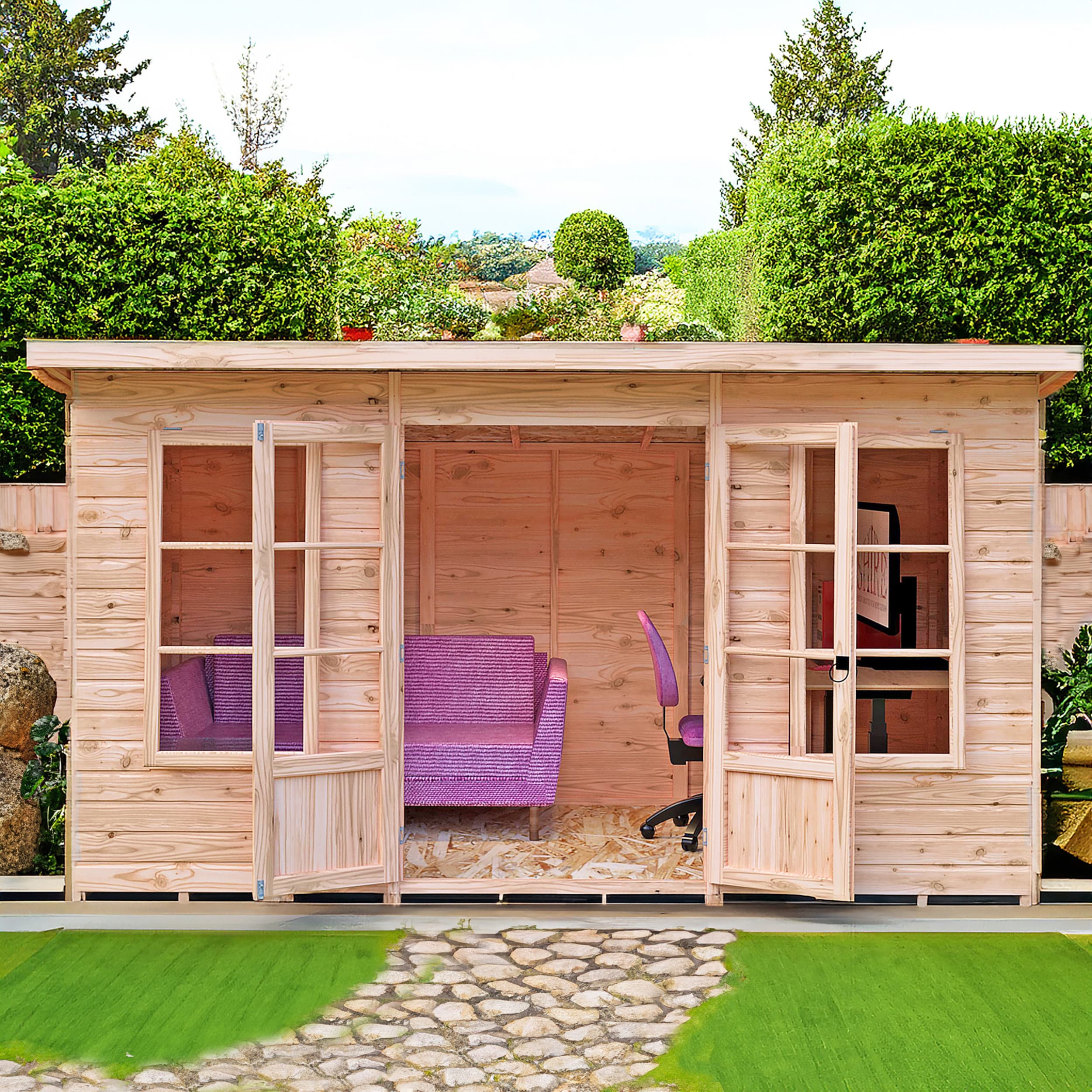 Dahlia 12x6 Wooden Overlap Pent Summerhouse with Double Doors