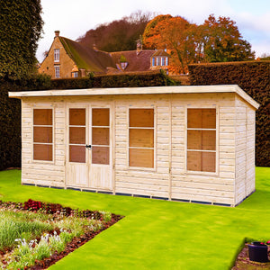 Dahlia 16x6 Large Wooden Overlap Pent Summerhouse with Double Doors