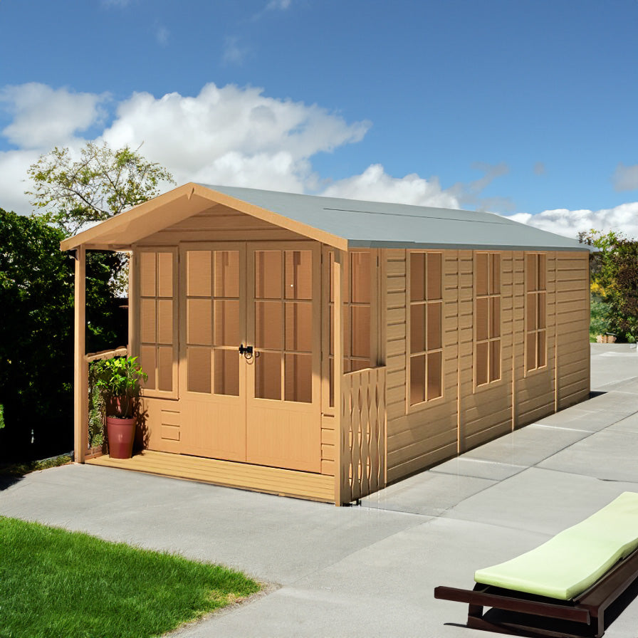 Shire 8x18 Delmora Summerhouse with Veranda & Double Doors