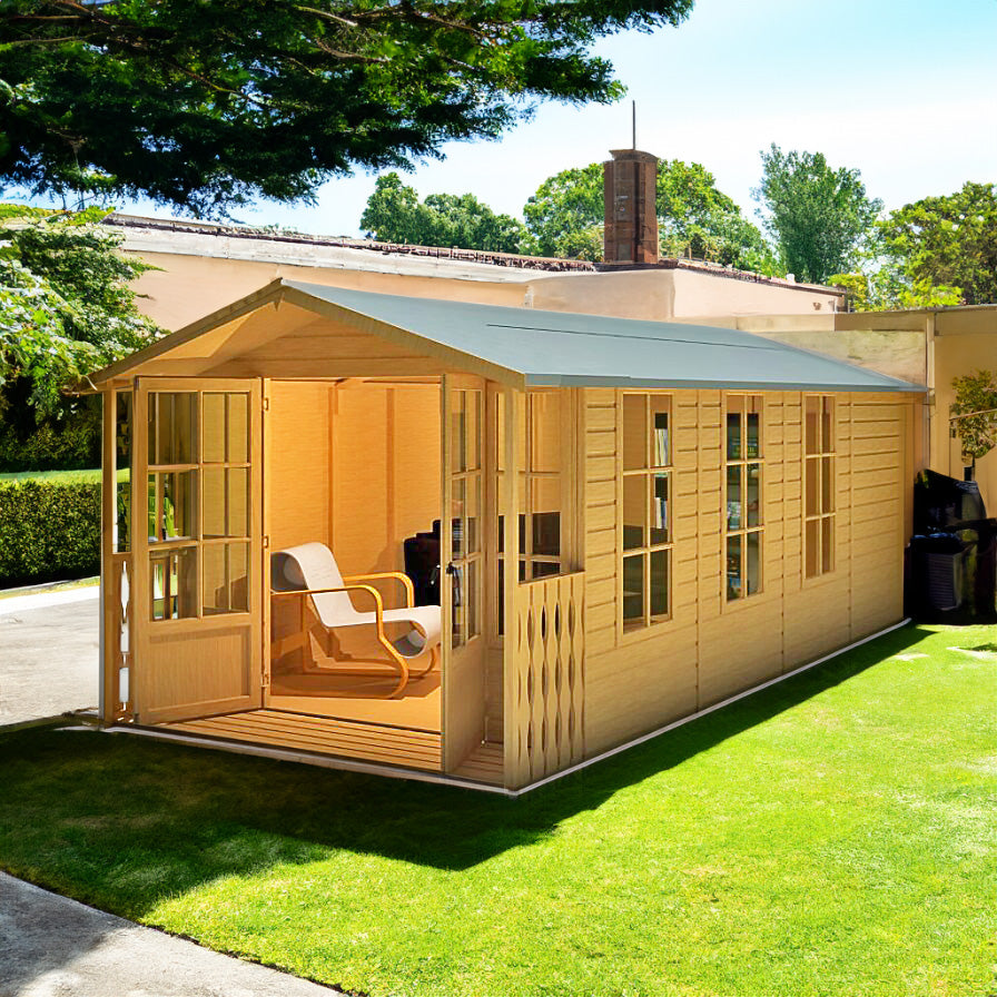 Shire 8x18 Delmora Summerhouse with Veranda & Double Doors