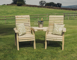 Ergo Chunky Wooden Garden Love Seat with Angled Central Tray - Churnet Valley