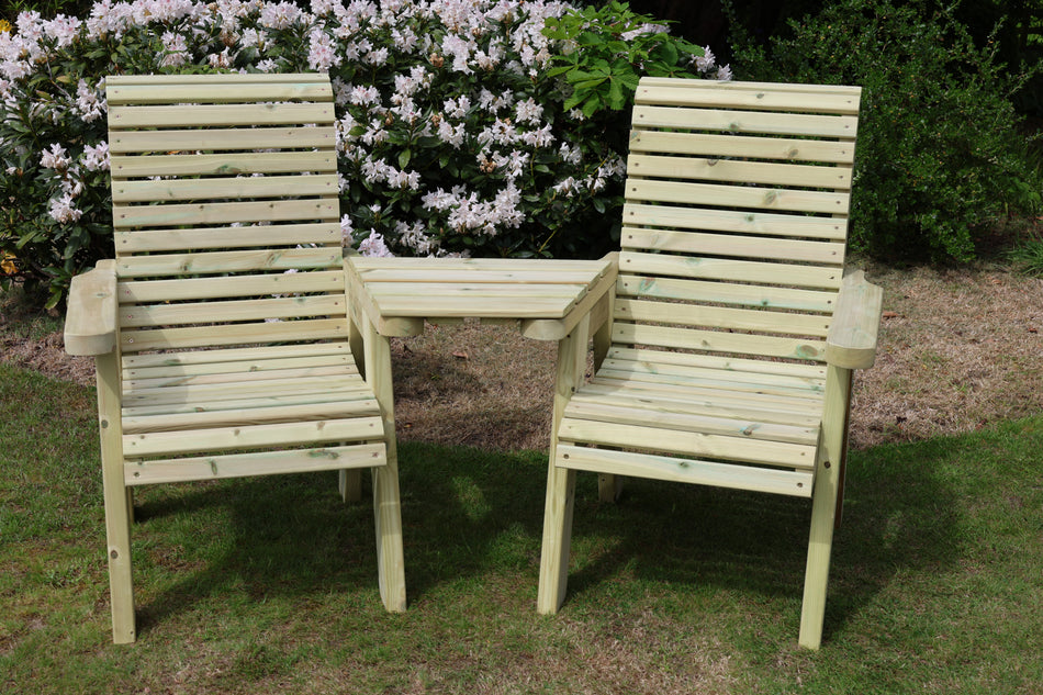 Ergo Chunky Wooden Garden Love Seat with Angled Central Tray - Churnet Valley