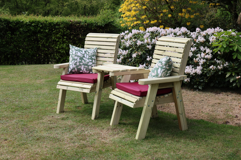 Ergo Chunky Wooden Garden Love Seat with Angled Central Tray - Churnet Valley