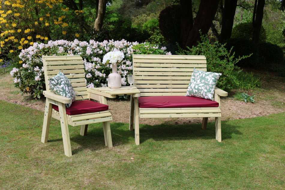 Ergo Chunky Wooden Trio Garden Love Seat with Angled Central Tray
