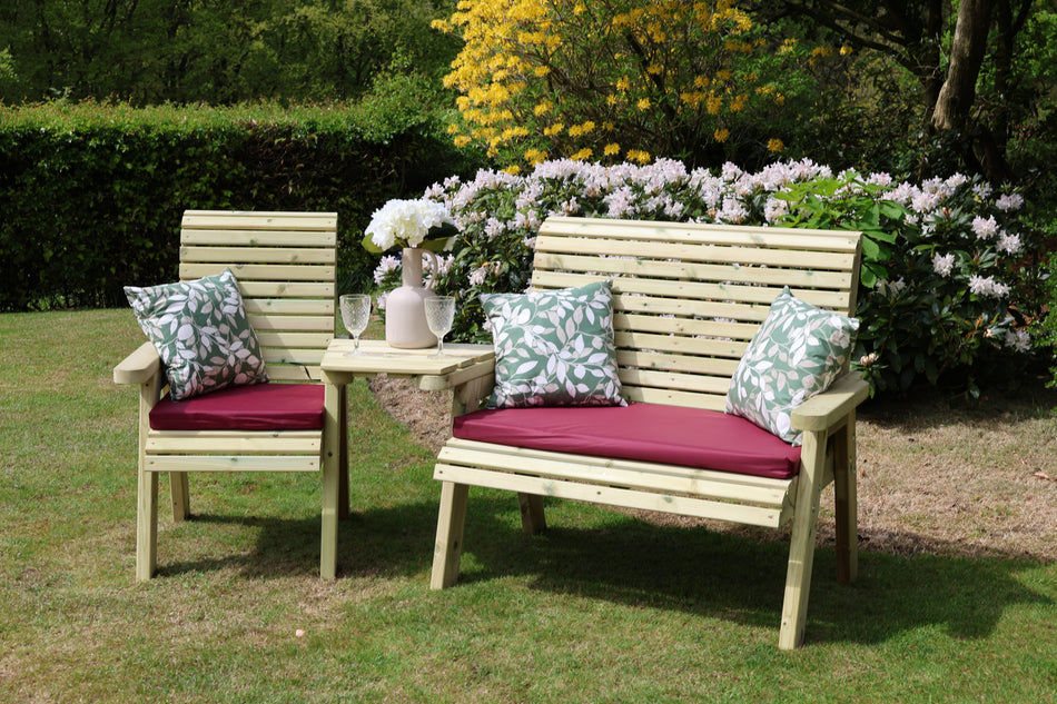 Ergo Chunky Wooden Trio Garden Love Seat with Angled Central Tray