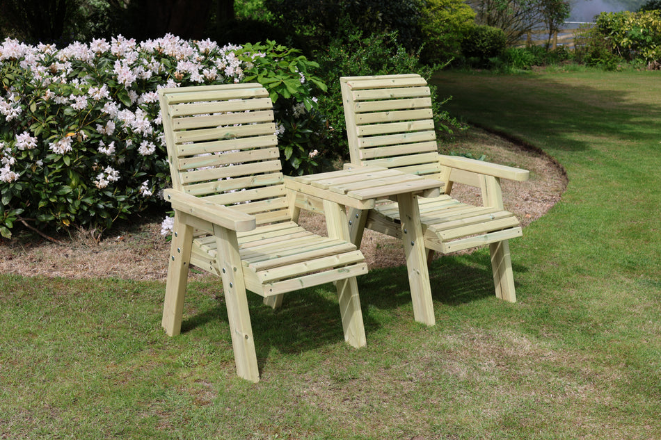 Ergo Chunky Wooden Garden Love Seat with Square Tray - Churnet Valley