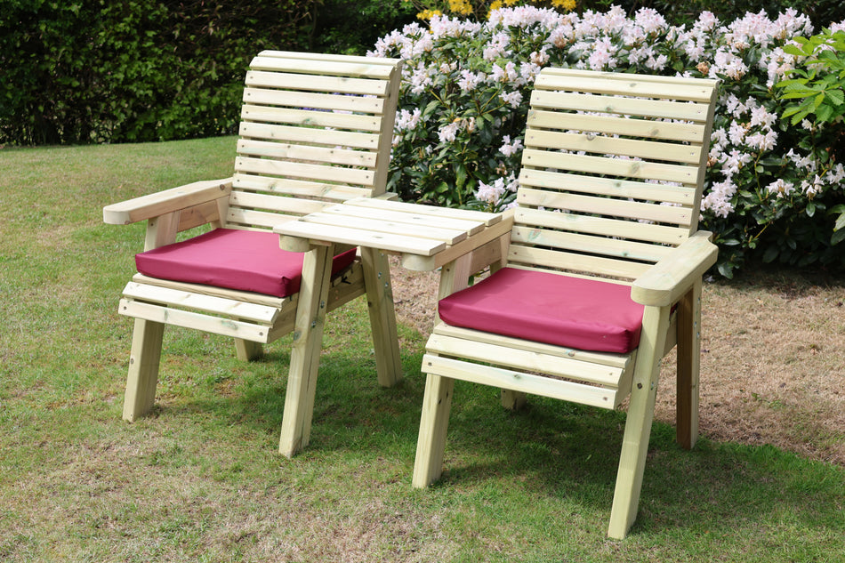Ergo Chunky Wooden Garden Love Seat with Square Tray - Churnet Valley