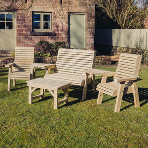 Ergo Chunky Wooden Multi Love Seat Set - 2 Chairs, 1 Bench & Coffee Table