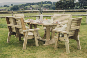 Ergo 6 Seat Chunky Wooden Dining Table Set with 2 Chairs & 2 Benches