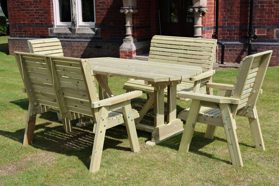 Ergo 6 Seat Chunky Wooden Dining Table Set with 2 Chairs & 2 Benches