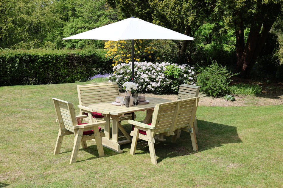 Ergo 6 Seat Chunky Wooden Dining Table Set with 2 Chairs & 2 Benches