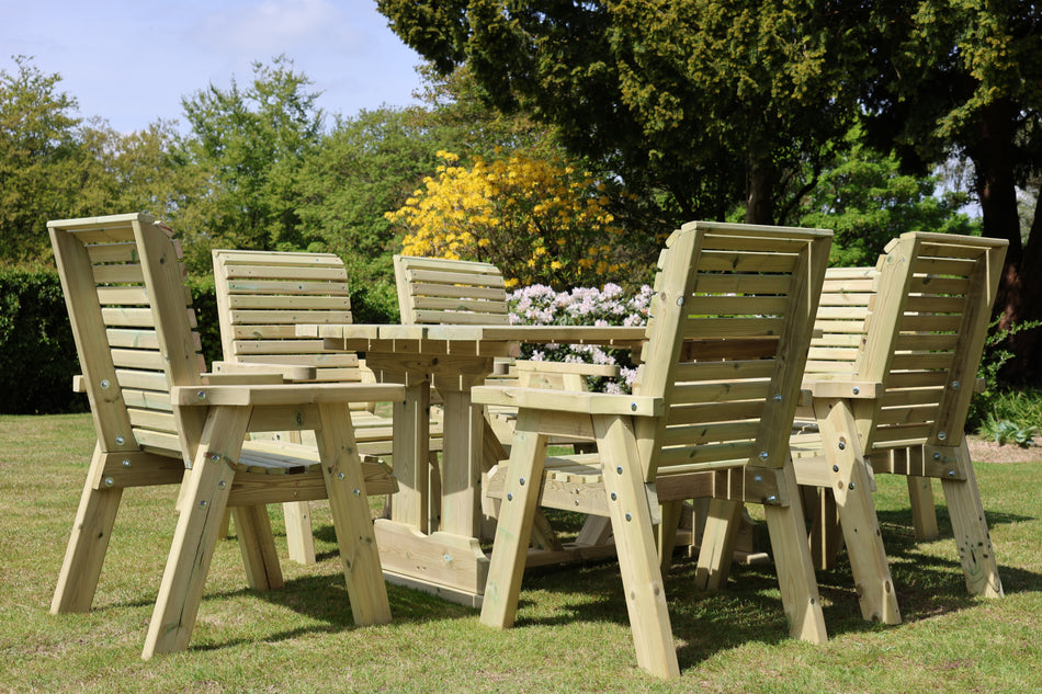 Ergo 6 Seat Chunky Wooden Garden Dining Table Set with 6 Chairs
