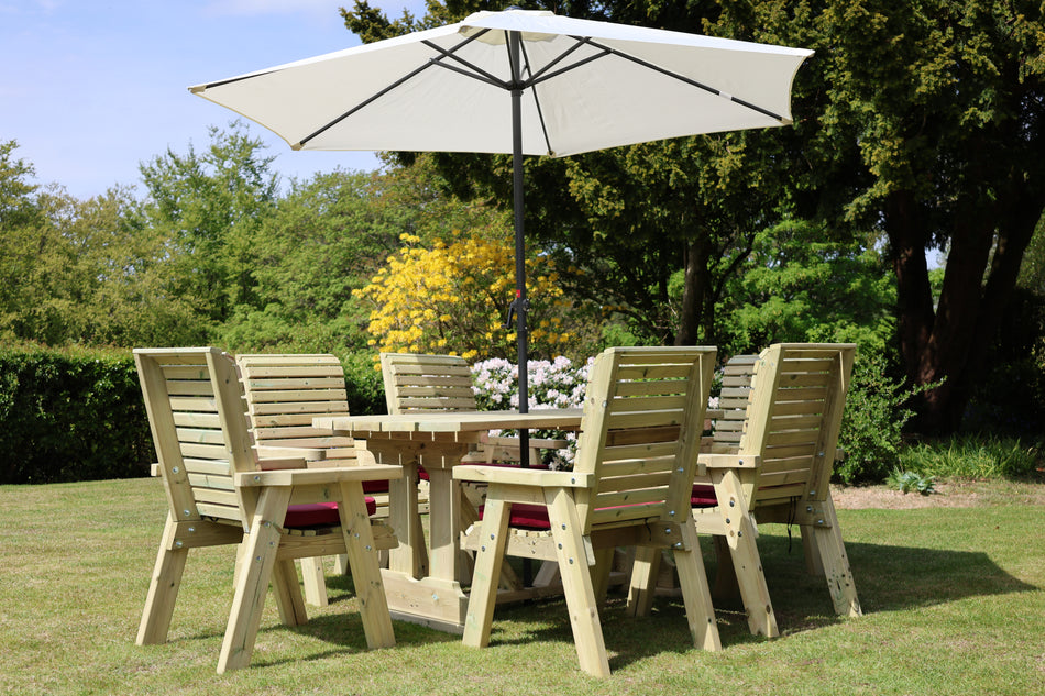 Ergo 6 Seat Chunky Wooden Garden Dining Table Set with 6 Chairs