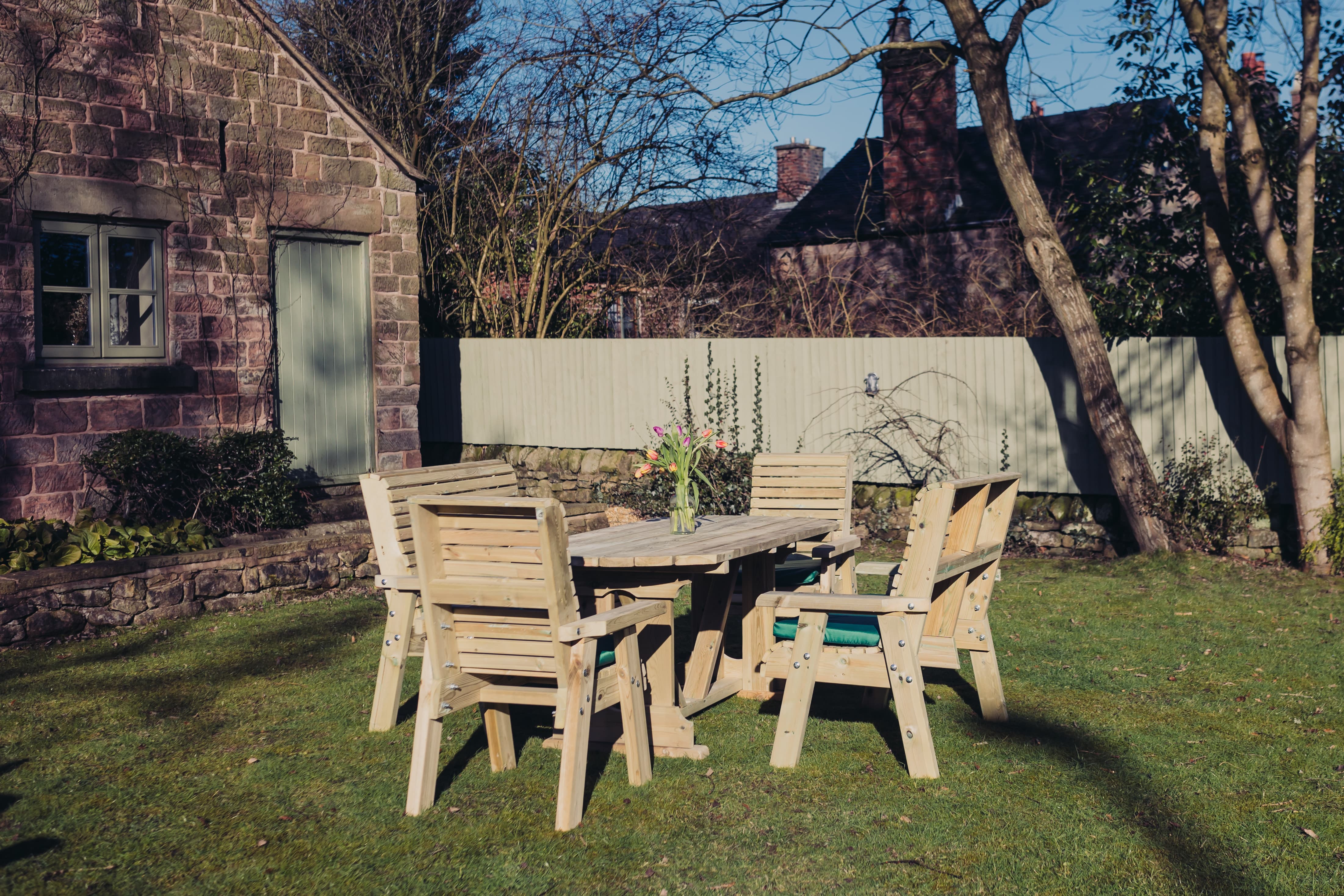 Ergo 8 Seat Chunky Wooden Garden Dining Table Set with 2 Benches & 2 Chairs