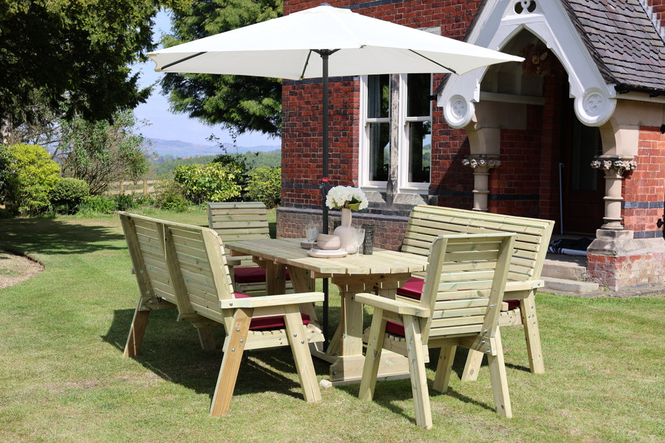 Ergo 8 Seat Chunky Wooden Garden Dining Table Set with 2 Benches & 2 Chairs
