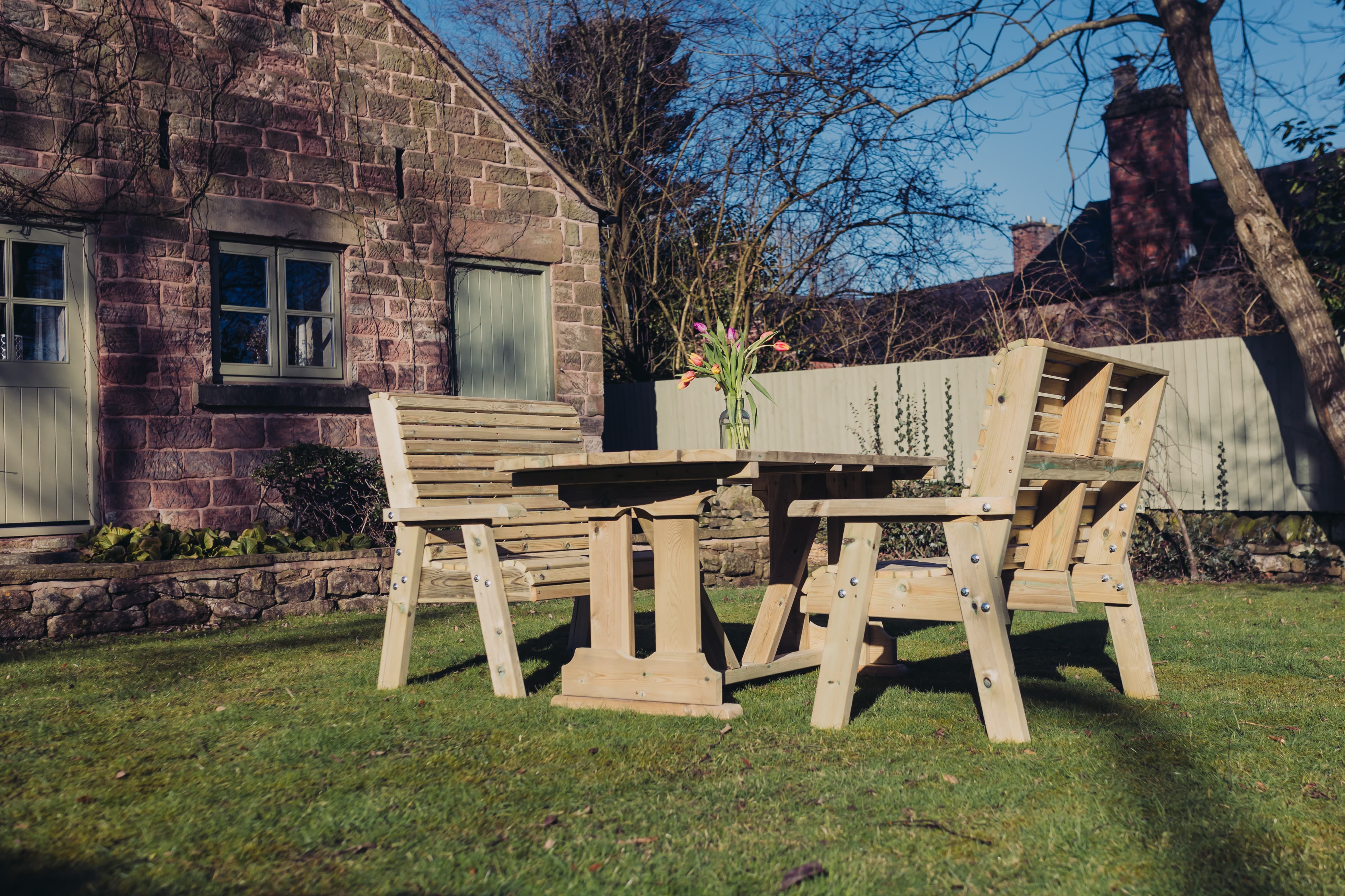 Ergo 4 Seat Chunky Wooden Garden Dining Set with 2 Benches