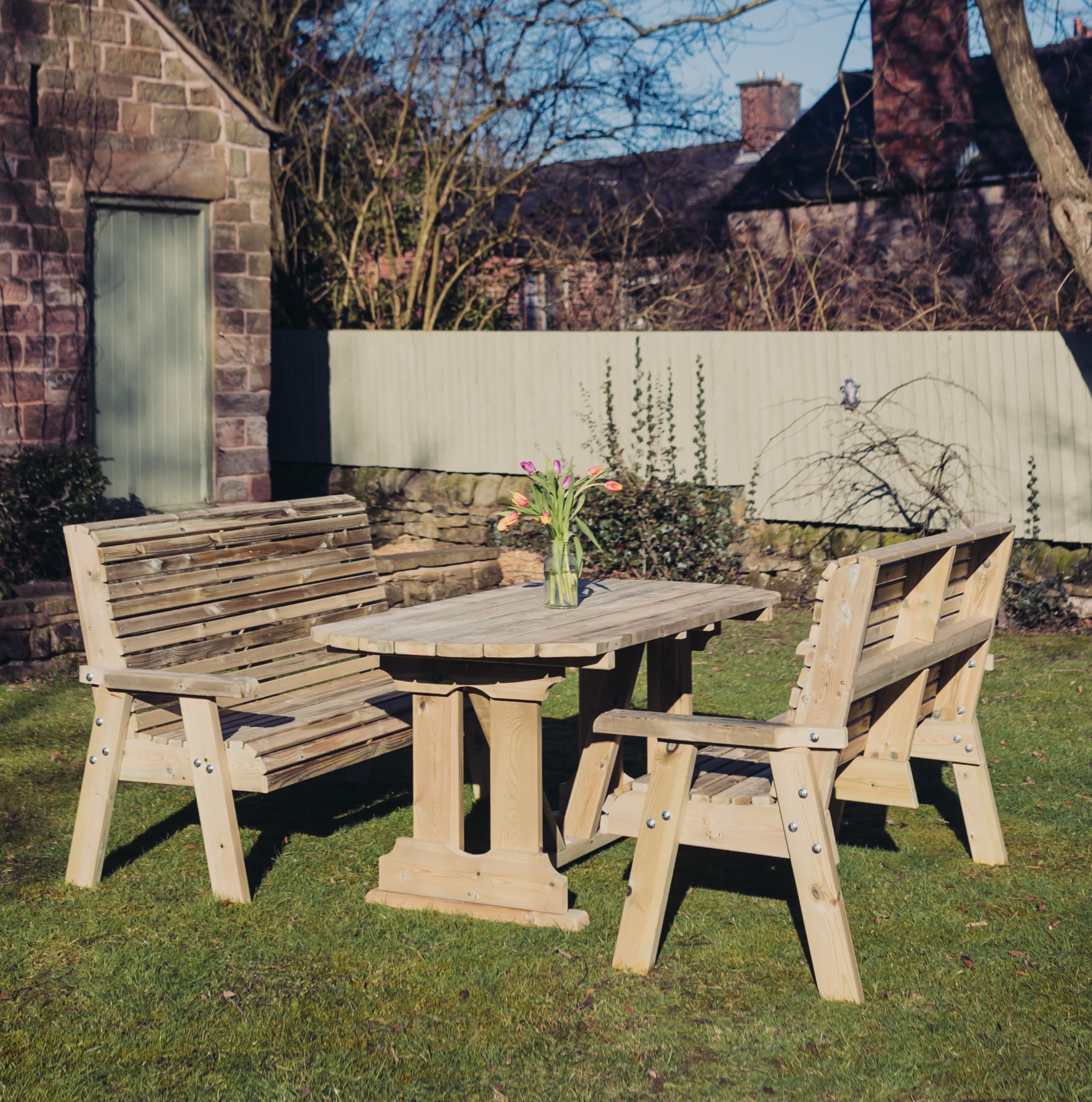 Ergo 6 Seat Chunky Wooden Garden Dining Table Set - Churnet Valley