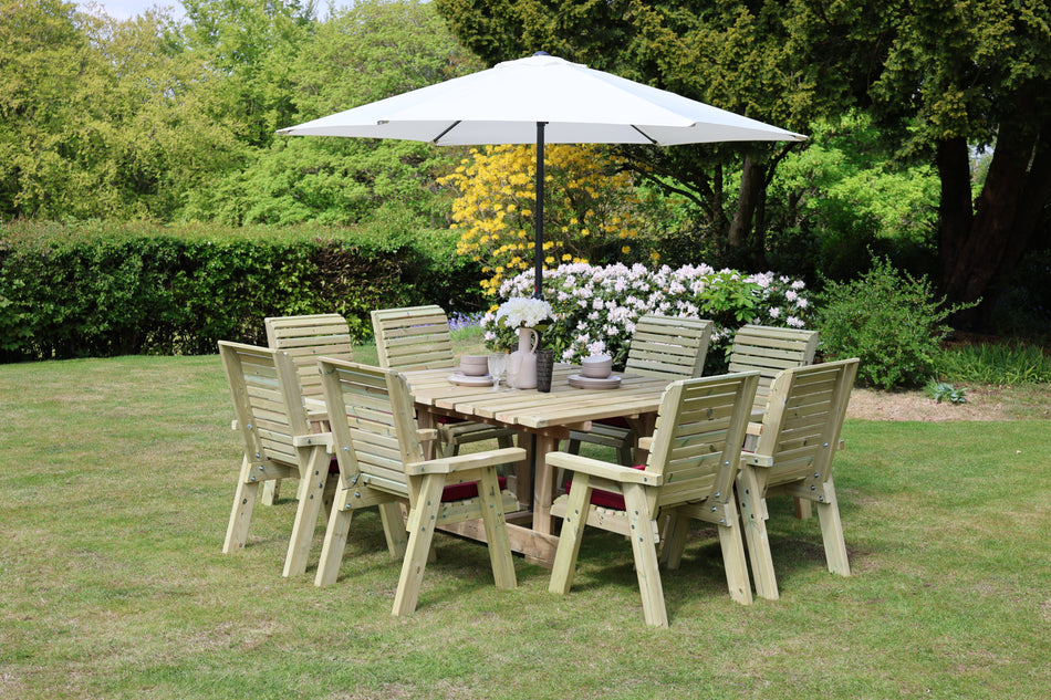 Ergo 8 Seat Chunky Wooden Garden Dining Table Set - 8 Chairs