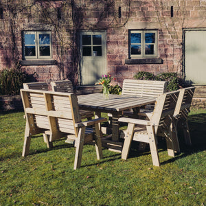 Ergo 8 Seater Chunky Wooden Garden Dining Square Table Set