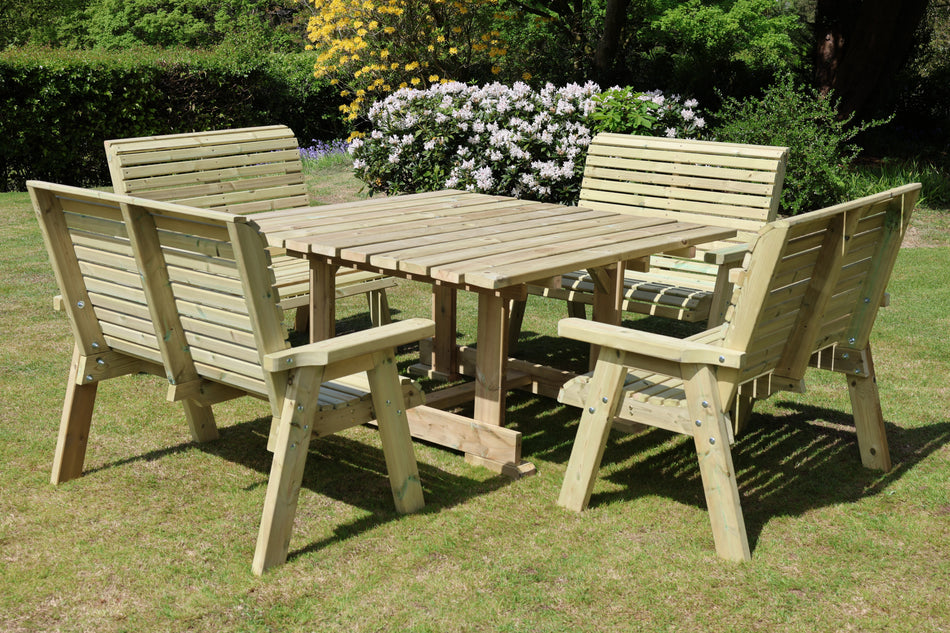 Ergo 8 Seater Chunky Wooden Garden Dining Square Table Set