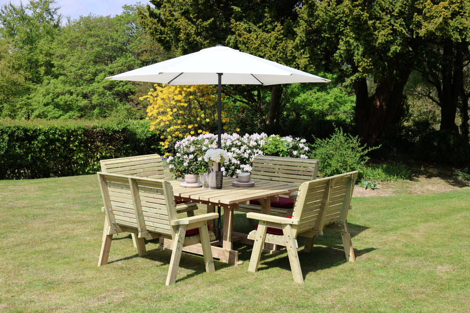 Ergo 8 Seater Chunky Wooden Garden Dining Square Table Set