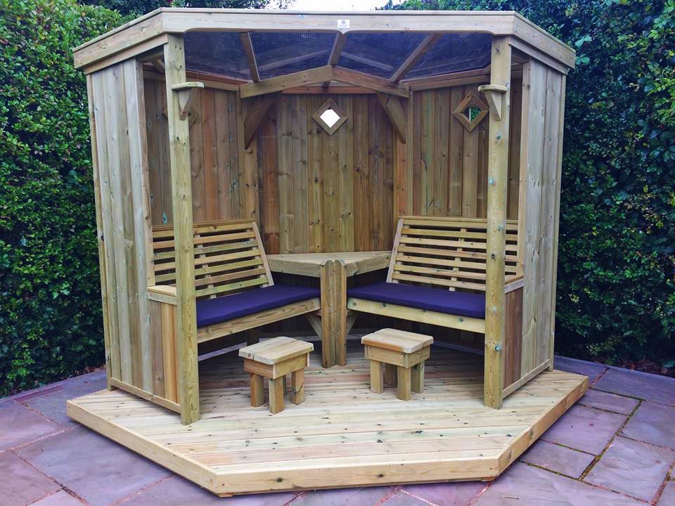 Four Seasons Chunky Wooden Corner Garden Room & Corner Arbour - with Decking