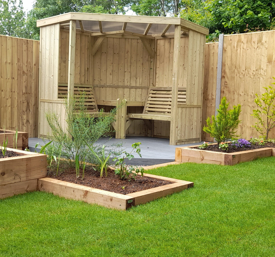 Four Seasons Chunky Wooden Corner Garden Room & Corner Arbour - Decking Not Included